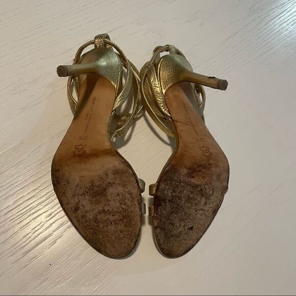 Camilla Skovgaard gold leather T strap stiletto heels 37.5 - Picture 8 of 13